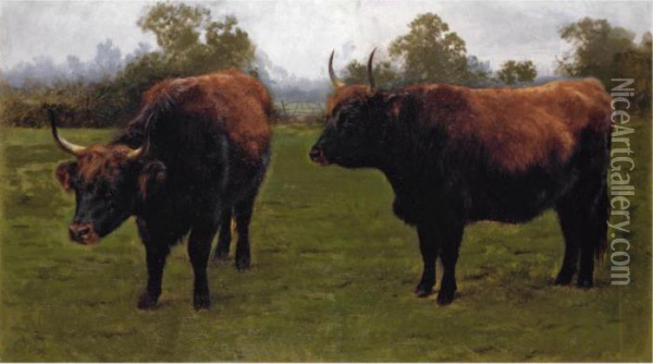 Two Bulls Grazing Oil Painting - Rosa Bonheur