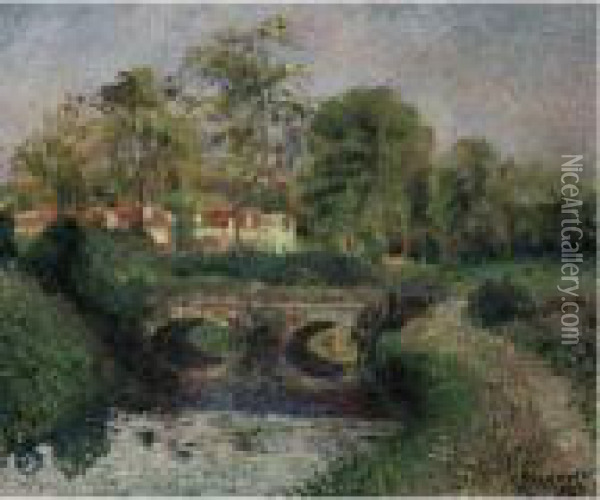 Petit Pont Sur La Viosne, Osny Oil Painting - Camille Pissarro