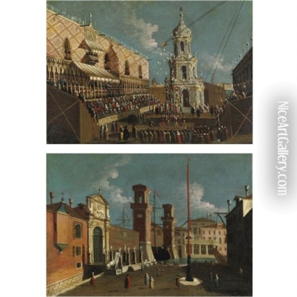 Venezia, Arsenale (+ Venezia, Festa Nella Piazzetta; Pair) Oil Painting - Gabriel Bella