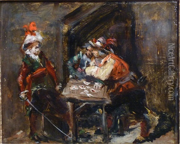 The Muskateers (+ Untitled (lady), Verso) Oil Painting - Ernest Meissonier