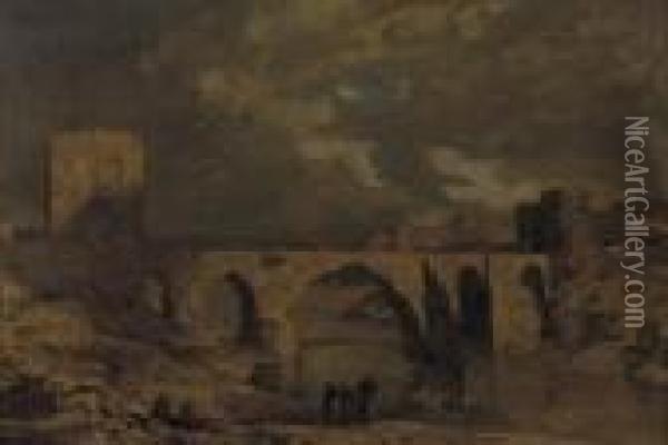 The Bridge Of Toledo, Spain Oil Painting - Marius Bauer
