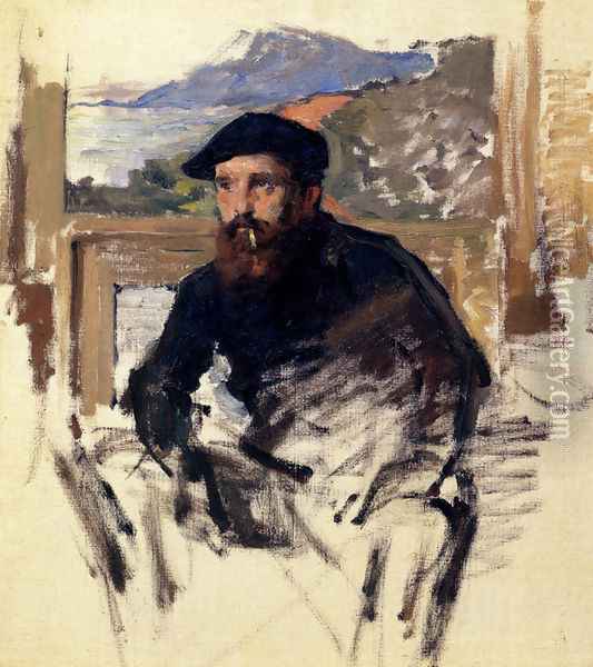 Self Portrait In His Atelier Oil Painting - Claude Oscar Monet