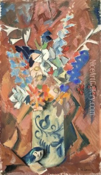 Gladiolen Und Eule Oil Painting - Heinrich Nauen