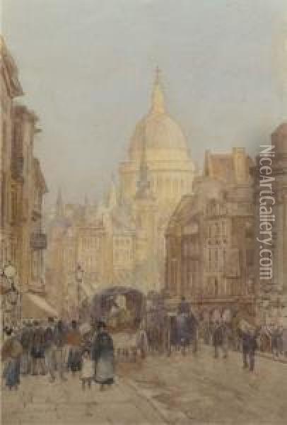 Fleet Street Looking Towards St. Paul's Oil Painting - Herbert Menzies Marshall
