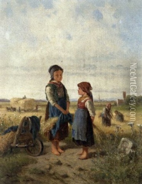 Bauernkinder Bei Der Kornernte Oil Painting - Bernhard Froehlich