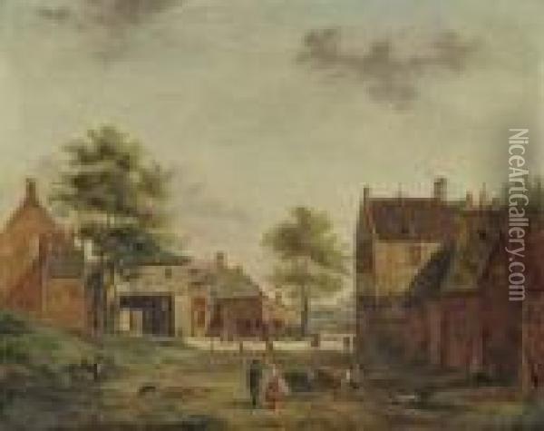 A Village Scene Oil Painting - Hendrik Frans de Cort