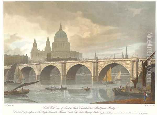 South West view of Saint Paul's Cathedral, and Blackfriars Bridge by W. Bennet Oil Painting - George Fennel Robson