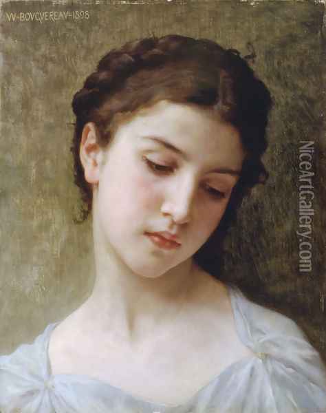 Étude : tête de jeune fille (Study : head of a young girl) Oil Painting - William-Adolphe Bouguereau