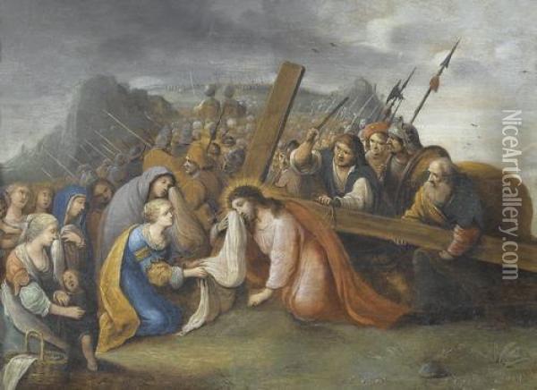 Veronika Reicht Christus Das Schweisstuch. Oil Painting - Frans II Francken