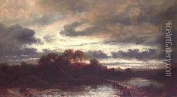 Flusslandschaft Oil Painting - Schleich Eduard I & Bach Alois