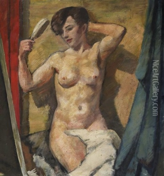 Sich Kammender Frauenakt Oil Painting - Bernard Gobiet