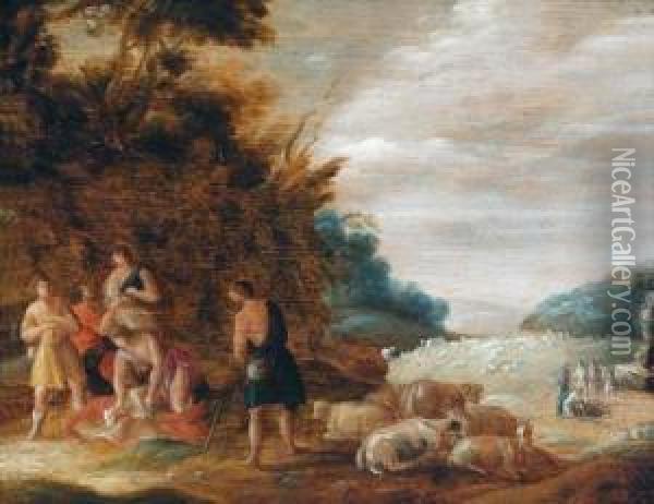 Paesaggio Con Scene Tratte Dalla Leggenda Di San Giuseppe Oil Painting - Bartholomeus Breenbergh