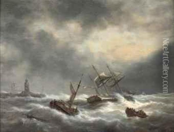 A Shipwreck Oil Painting - George Willem Opdenhoff