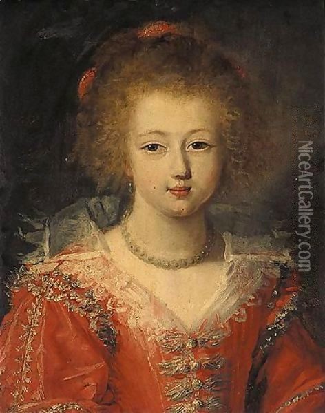 Portrait Of A Young Girl, Wearing A Red Embroidered Dress And A White Ruff Oil Painting - Frans Pourbus the younger