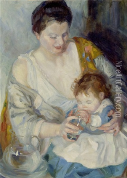 Bildnis Mutter Mit Kind Oil Painting - Armando Spadini