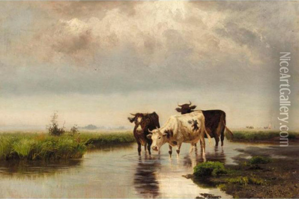Cattle By A Stream Oil Painting - Lef Feliksovich Lagorio