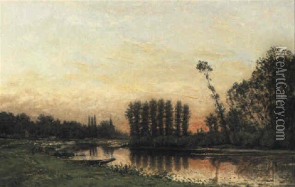 Sunset At Portejoie Oil Painting - Hippolyte Camille Delpy