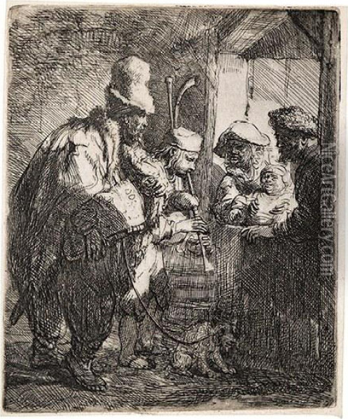 The Strolling Musicians Oil Painting - Rembrandt Van Rijn