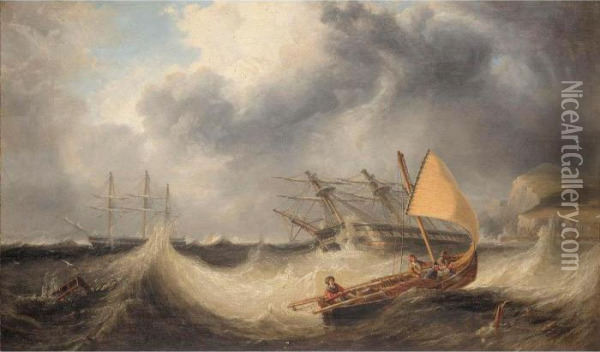 Bridport, Sailing Out In Gale Oil Painting - John Wilson Carmichael