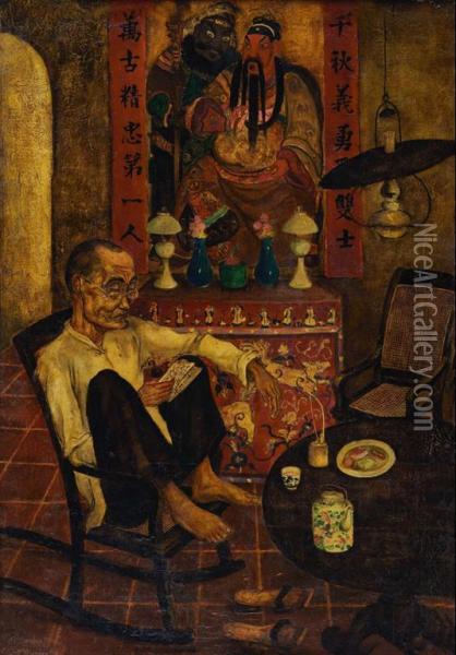 Old Man Reading Book Oil Painting - Ernst Agerbeek
