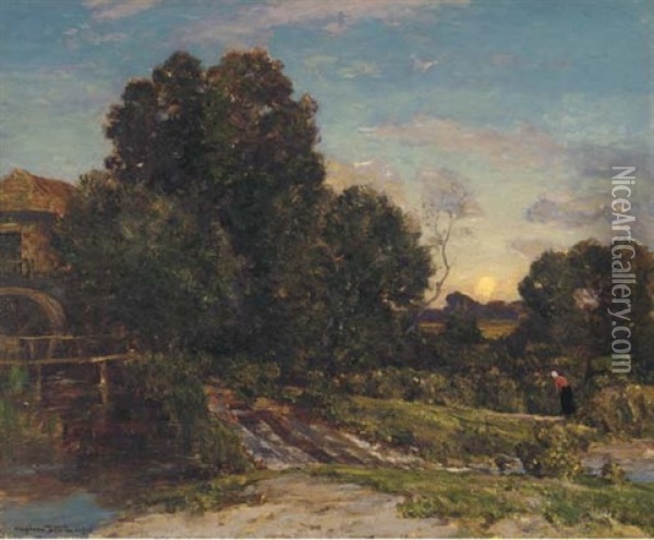 Moonrise, The Mill Oil Painting - Sir Herbert Edwin Pelham Hughes-Stanton