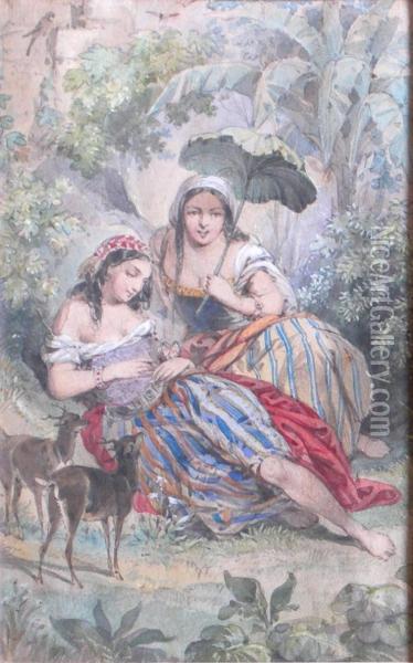 Two Girls With Deer Oil Painting - William Edward Frost