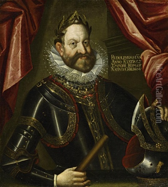 Portrat Des Kaisers Rudolph Ii. In Rustung Und Mit Lorbeerkranz Oil Painting - Hans Von Aachen