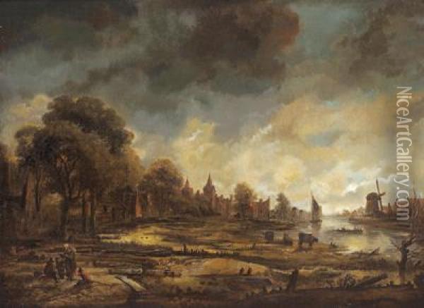 Paesaggio Fluviale Notturno Oil Painting - Aert van der Neer