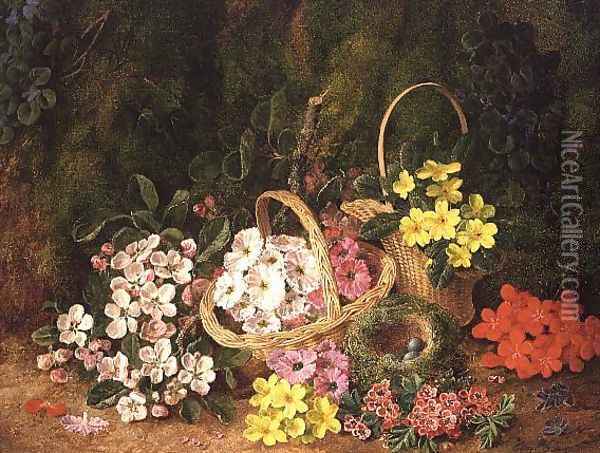 Spring Flowers in baskets Oil Painting - George Clare