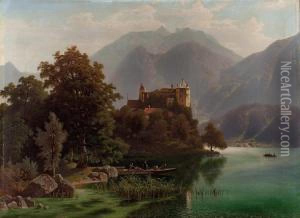 Alpine Seelandschaft Mit Burg Oil Painting - Wilhelm Theodor Nocken