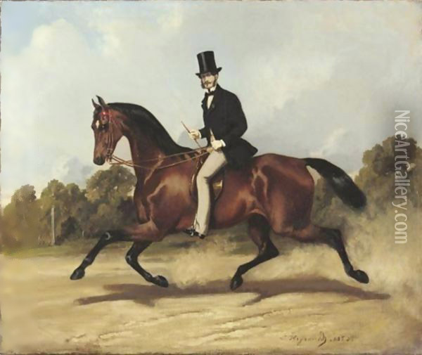 La Promenade A Cheval louis-Robert Heyrault Or Heyrauld, 19th Century French School Riding A Horse Oil Painting - Louis Robert Heyrault