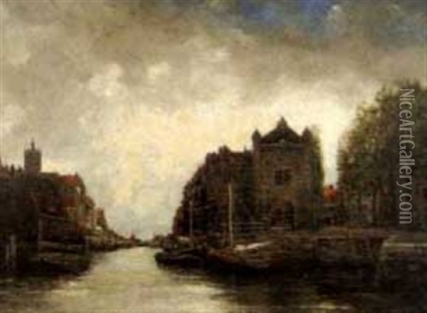Dutch Canal Scene Oil Painting - Hermanus Koekkoek the Younger