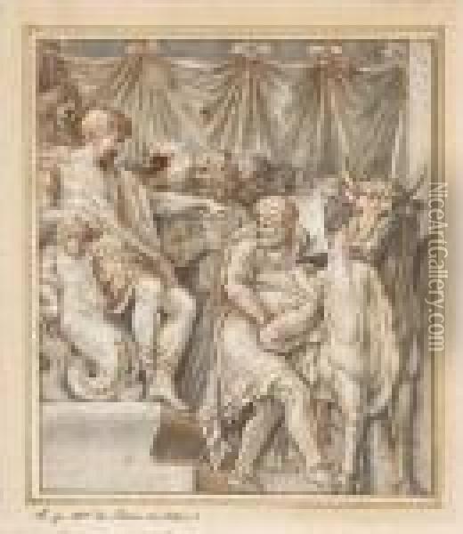 Phalaris Ordonnant De Jeter 
Perille Dans Le Taureau D'airain,d'apres Polidoro Da Caravaggio Oil Painting - Pietro Da Cortona (Barrettini)