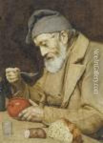 An Old Man Eating Soup Oil Painting - Albert Anker