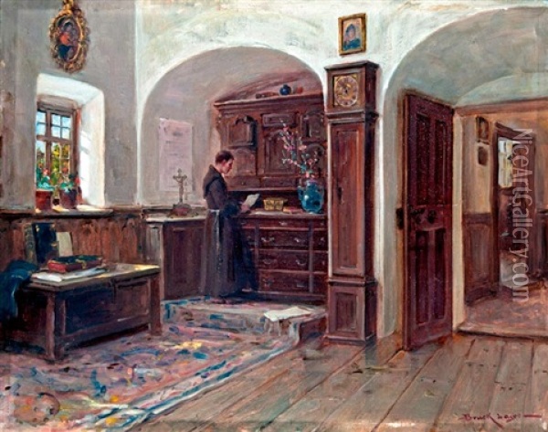 Sekrestyeben Oil Painting - Lajos Bruck