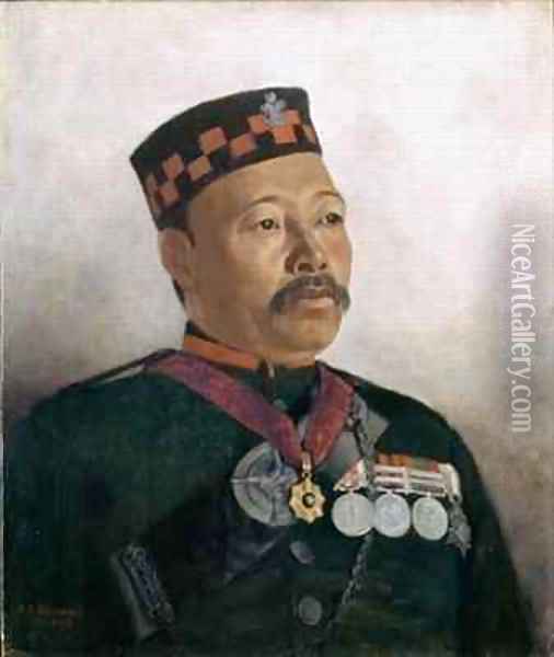 Subadar Major Judbhir Thapa, 2nd Gurkha Regiment Oil Painting - Gertrude Ellen Burrard