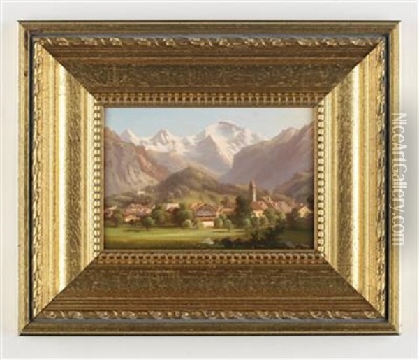 Unterseen Bei Interlaken, Im Hintergrund Das Bergmassiv Der Jungfrau, Im Berner Oberland Oil Painting - Hubert Sattler