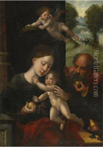 The Holy Family, The Flight Into Egypt Beyond Oil Painting - Pieter Coecke Van Aelst