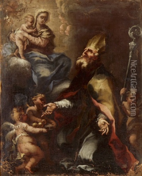 Der Heilige Nikolaus Die Madonna Mit Kind Anbetend Oil Painting - Carlo Francesco Nuvolone