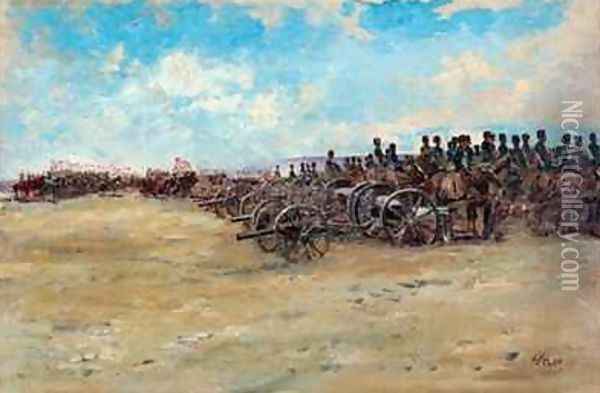 Royal Horse Artillery and Lancers waiting to move off Oil Painting - Edward Matthew Hale