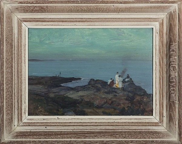 Campfire On A Twilight Shore Oil Painting - Howard Russell Butler