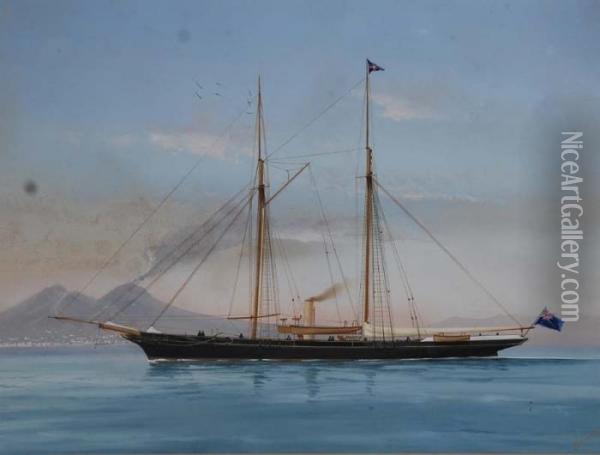 Ritrattodi Steam Yacht In Navigazione Al Largo Di Napoli Oil Painting - Antonio de Simone