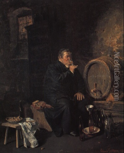 Weinprobe Oil Painting - Eduard von Gruetzner