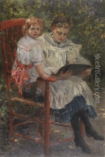 Beim Vorlesen (die Tochter Des Kunstlers) Oil Painting - Wilhelm Karl Raeuber