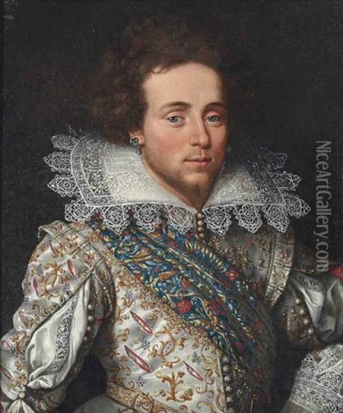 Portrait Of A Gentleman, Traditionally Identified As Maximilien, Marquis Of Rosny (1587-1634), Half-length, In A Slashed And Gold-embroidered Doublet... Oil Painting - Frans Pourbus the younger