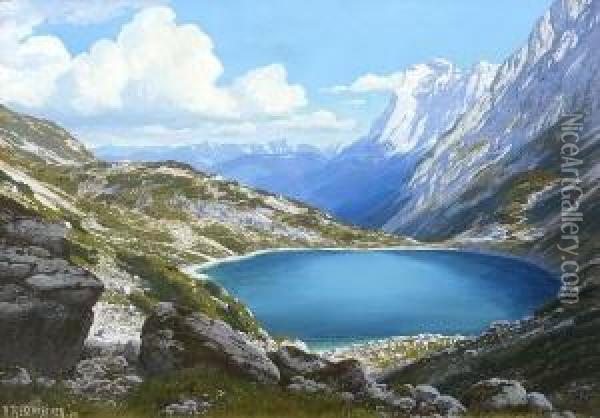 Gebirgssee. Oil Painting - Rudolf Reschreiter