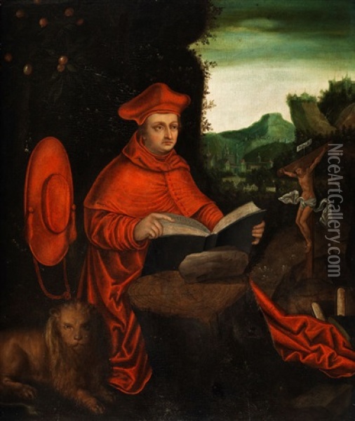 Kardinal Albrecht Von Brandenburg Als Kirchenvater Hieronymus Oil Painting - Lucas Cranach the Elder