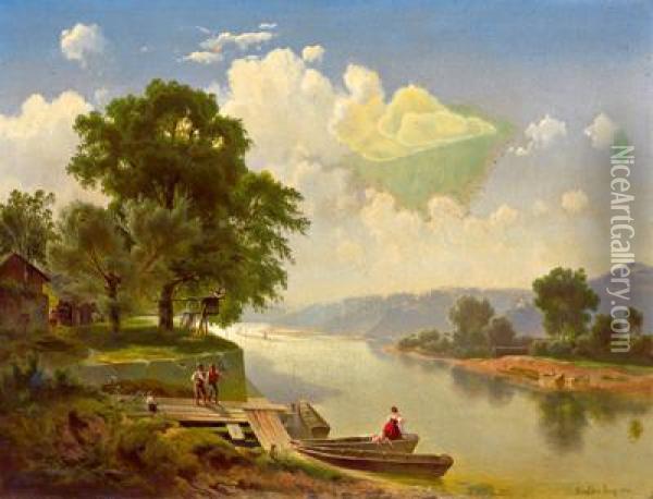 Flusslandschaft Oil Painting - Adalbert Vojtech Brechler