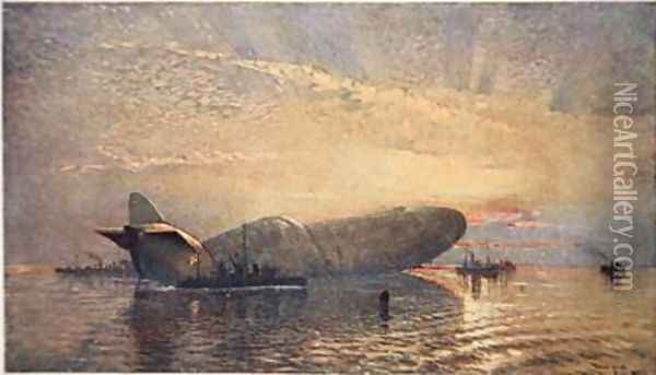 St George and the Dragon Zeppelin L15 in the Thames April 1916 Oil Painting - Donald Maxwell