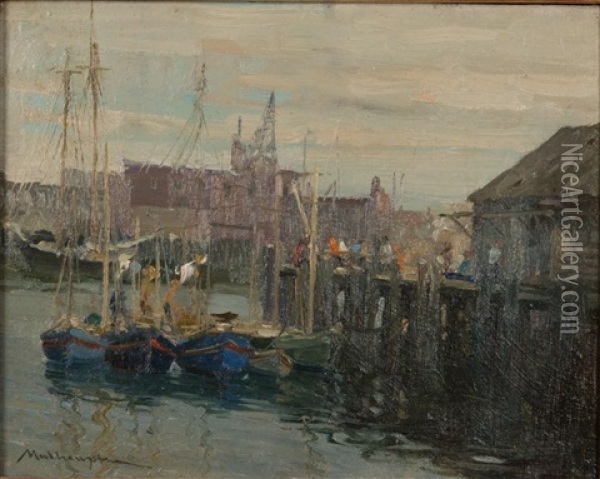 Guiney Boats, Gloucester, Massachusetts Oil Painting - Frederick J. Mulhaupt